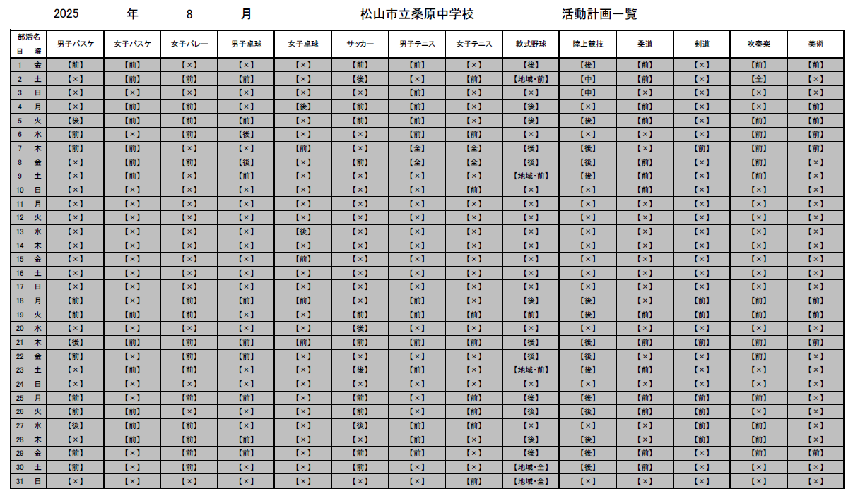 8月練習計画